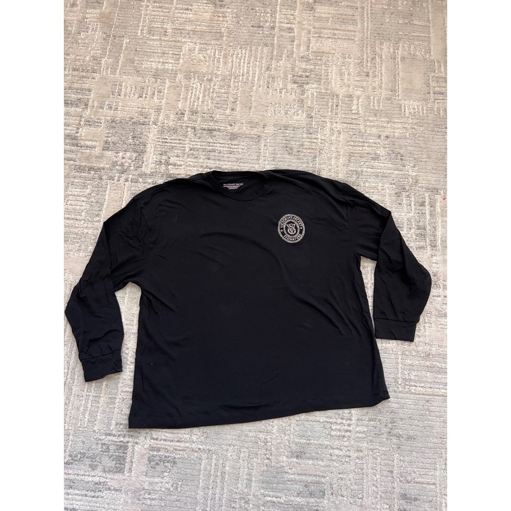 Victoria's Secret Signature Rhinestone Logo Black Long Sleeve Top